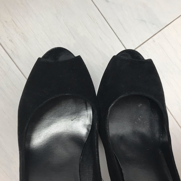 Stuart Weitzman Suede & Patent Peep Toe Heels - Picture 7 of 7